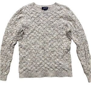 Lands End Drifter Sweater Women’s Medium Beige Basket Weave Knit Cotton Pullover